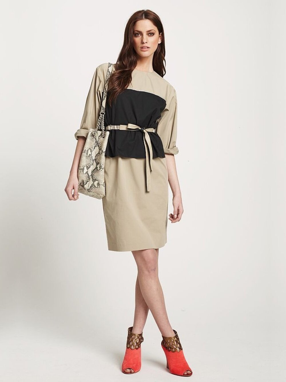 Elie Tahari VOUGE Resort 2012 Chiles Dress Contrast Sheath Black Khaki 8 #A4745